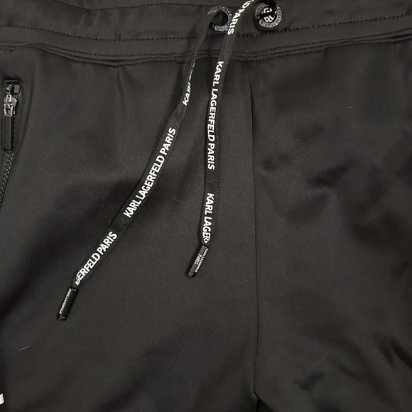 Like New! $110 Karl Lagerfeld Paris Black Joggers with White Stripes sz L - Picture 9 of 15